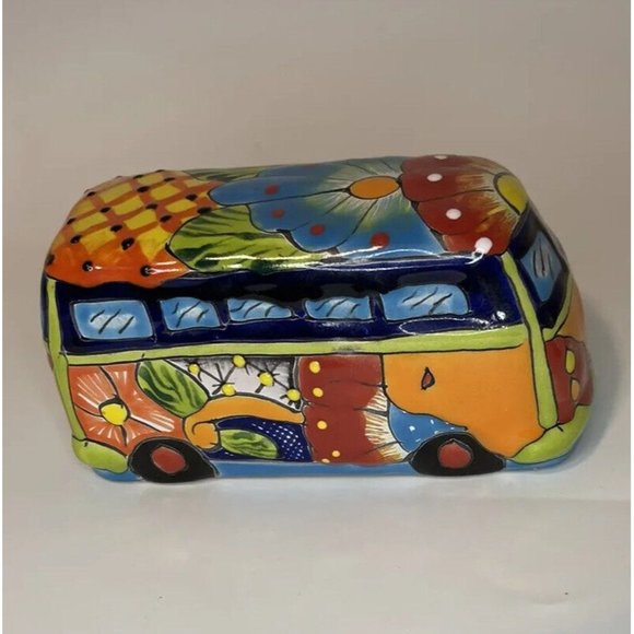 Talavera Hippie Retro Bus Wagon Mexican Pottery Folk Art Home Decor 6.5” Long - Picture 2 of 9